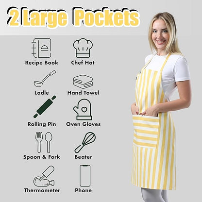 TOSHEX Kitchen Apron Waterdrop Resistant Cotton Apron with adjustable Aprons for Women with Pockets Cooking Apron Chef Apron for Men (1, Yellow)