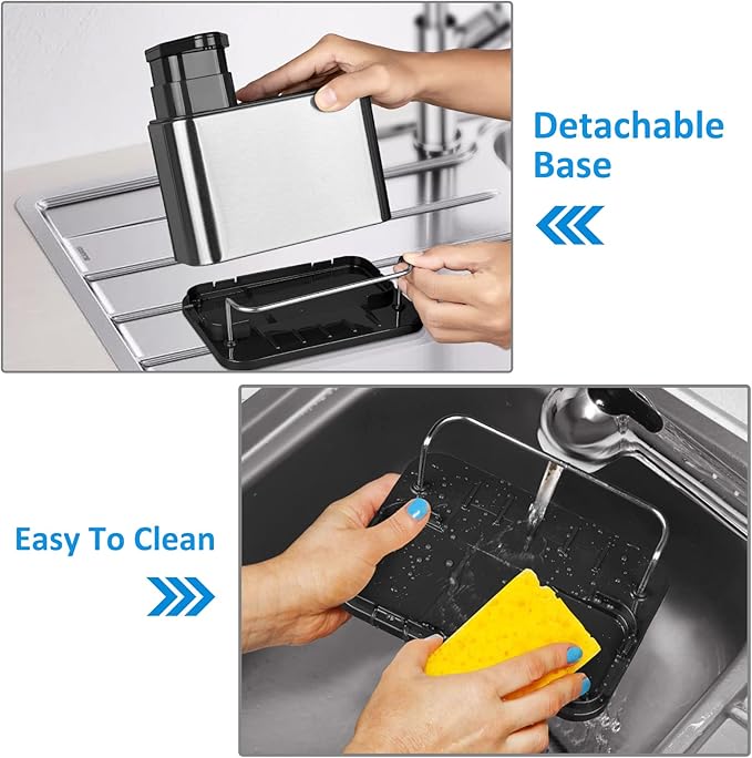 RedCall Soap Dispenser for Kitchen Sink, 3-in-1 Sponge Holder for Kitchen Sink Caddy, Stainless Steel Kitchen Sink Organizer Tray Drainer Rack, Rustproof Dish Soap Dispenser Brush Holder Countertop - Image 5