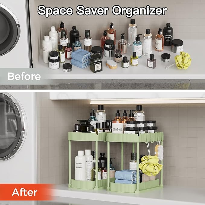 Ukeetap 2 Pack Multi-Purpose Pull-Out Storage Organizers, Under Sink Organizers and Storage for Bathroom & Kitchen, Under Cabinet Organizers and storage, 12.8 Inch, Green - Image 5