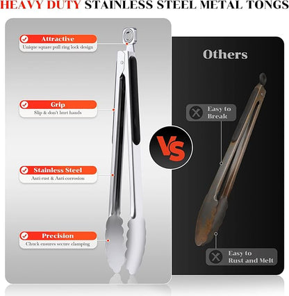 Kitchen Tongs for Cooking - 7 Inch & 9 Inch & 12 Inch Heat Resistant Stainless Steel Grilling Tong Grill Tong Metal Tongs for Cooking, Grilling, BBQ/Barbecue, Food (7+9+12 inch)