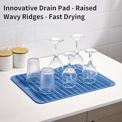 ZLR Silicone Dish Drying Mat & Heat Resistant Trivet (12" x 16") - Waterproof Counter Protector for Air Fryer, Coffee Maker - Non-Slip, BPA Free Kitchen Pad, Easy Clean Dishwasher Safe (Lichen Blue) - Image 8