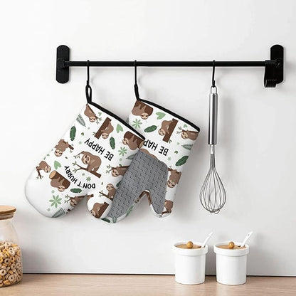 Sloth Gifts for Women, Funny Sloth Oven Mitt & Pot Holder Set, Heat Resistant Silicone Kitchen Mittens, Birthday Mother's Day Housewarming Gift Idea for Mom, Wife, BFF