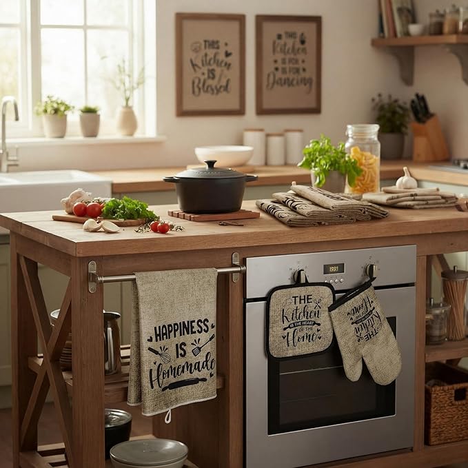 Leinuosen 8 Pcs Kitchen Towels and Oven Mitts Sets Pot Holders Dishcloths Set Kitchen Decorative Accessories Absorbent Potholders Heat Resistant for Chef Baking Cooking - Image 4
