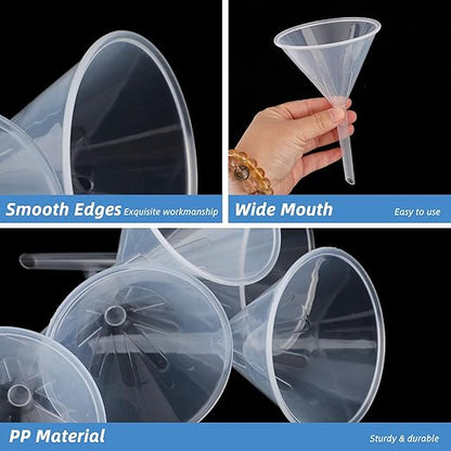8 Pcs 3.5 Inch Wide Mouth Plastic Funnels,Multi-Purpose Clear Funnels with with Long Reaching Spout for Filling Water Bottles,Oils,Kitchen, Easy and Smooth Content Transfer