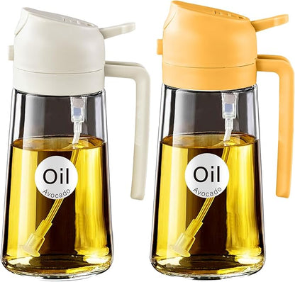YARRAMATE 2Pcs 16oz/470ml 2 in 1 Oil Sprayer for Cooking with Stickers, Food-grade Glass Oil Spray Bottle, Oil Dispenser and Oil Sprayer for Kitchen, Salad, Frying, BBQ (White & Orange) by YARRAMATE