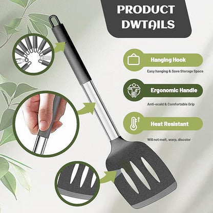 Silicone Cooking Utensils Set Utensil: 40 Pcs Black Stainless Steel Cookware Set, Nonstick Silicone Cooking Utensils Set, (Grey) - Image 3