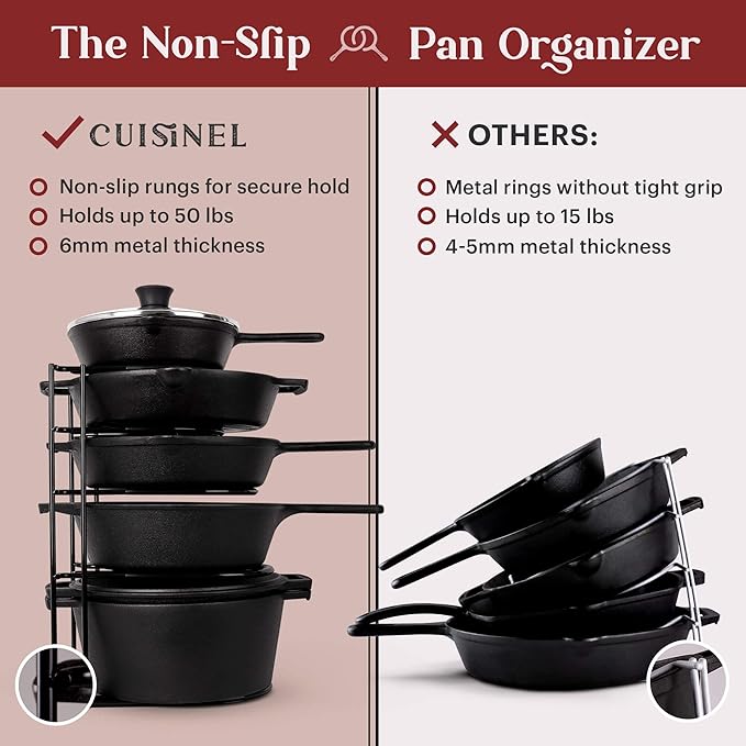 Pan Organizer - 2-PACK of Silicone-Coated Non-Slip 15" Heavy Duty Skillet Rack - Kitchen Counter/Cabinet Organization Storage - Holder for Cookie Sheet, Cutting Board, Cast Iron Cookware, Dish Stand - Image 3