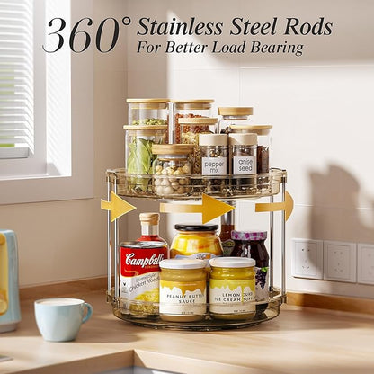 LAMU 2 Tier Lazy Susan Turntable Organizer 10.6'' Rotating Spice Rack Organization for Cabinet, Kitchen, Pantry, Countertop, Bathroom, Vanity, Medicine Cabinet Organizer, Amber - Image 3