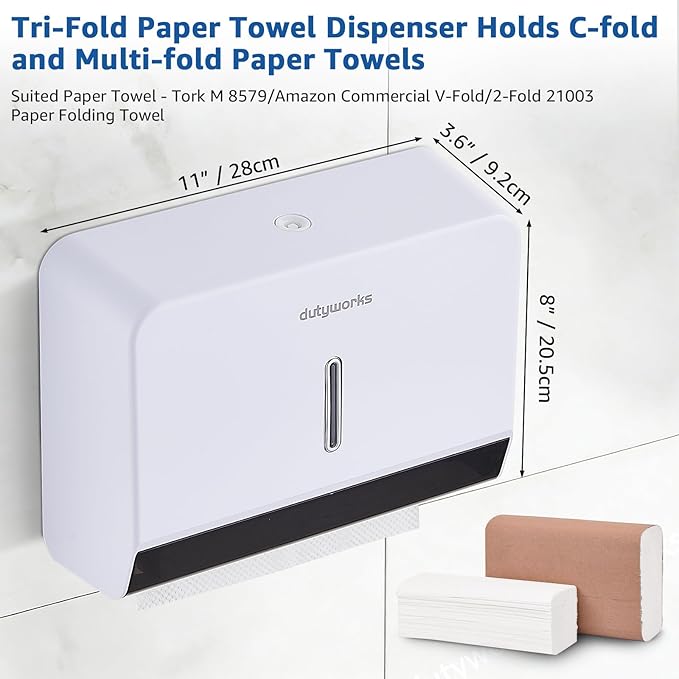 Paper Towel Dispenser Wall Mount, Large Capacity 200 Sheets Paper Towel Holder, No Drilling Adhesive, Commercial & Home Use for Bathroom and Kitchen, White