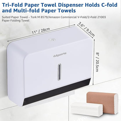 Paper Towel Dispenser Wall Mount, Large Capacity 200 Sheets Paper Towel Holder, No Drilling Adhesive, Commercial & Home Use for Bathroom and Kitchen, White