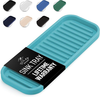 Zulay Kitchen (9x3.5) Silicone Sponge Holder for Kitchen Sink - Flexible Multipurpose Soap Tray Sponge Holder - Sink Organizer Tray for, Bathroom, Makeup, Trinkets & More (Aqua Sky) by ZulayKitchen