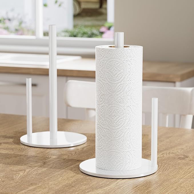 Paper Towel Holder White Kitchen Roll Holder, Paper Towel Holder for Kitchen Roll Organize, Countertop Roll Dispenser with Weighted Base - Image 7