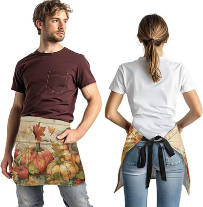 Server Apron with 3 Pockets, Waterproof Oil Waitress Waiter Half Apron for Restaurant Hotel Kitchen Cafe