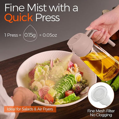 YARRAMATE 16oz/470ml Glass Olive Oil Sprayer for Cooking with Stickers, 2 in 1 Oil Dispenser for Kitchen Gadgets, Food Grade Premium Spray Bottle for Salad, Frying, BBQ (LotusRootPink) - Image 2