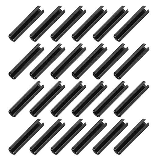 MECCANIXITY 25Pcs Slotted Split Roll Pins 3/10 Inch(8mm) Dia. 1-3/5 Inch(40mm) Length 65Mn Steel Spring Tension Expansion Dowels for Secure Fastening, Black