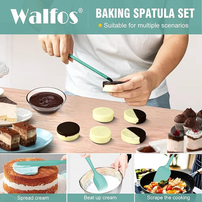 Walfos Silicone Spatula - 600°F High Heat Resistant Kitchen Spoon Spatulas（set of 5), Strong Steel Core and One-Pieces Design, For Cooking Mixing & Baking - BPA Free and Dishwasher Safe (Teal/Aqua) - Image 3