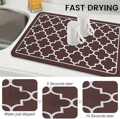 WISELIFE Dish Drying Mat Super Absorbent Drying Mat Large Dish Drying Mats for Kitchen Counter Easy Clean Dish Mat Kitchen Drying Mat16"x 24" Stylish Chocolate - Image 4