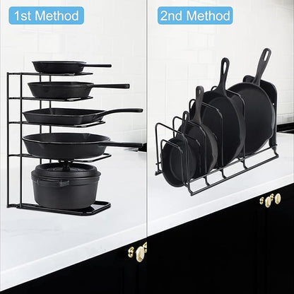 Toplife Heavy Duty Pan Organizer, 5 Tier Pot and Pan Organizer Rack for Cast Iron Skillets, Griddles and Pots - Sturdy Steel Construction- No Assembly Required - Black - Image 6