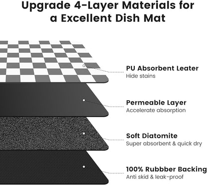 16" x 24" Checkered Dish Drying Mat for Kitchen Counter, Absorbent Coffee Bar Mat for Espresso Machine Coffee Countertops Accessories, Grey - Image 5