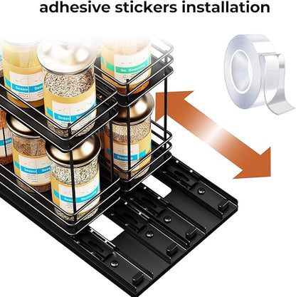 Mystozer Pull Out Spice Rack Organizer for Cabinet, Slide Out Spice Racks, Easy to Install, 7.08" Wx10.43 Dx8.26 H, 2 Drawers 2 Tiers(Black) - Image 4