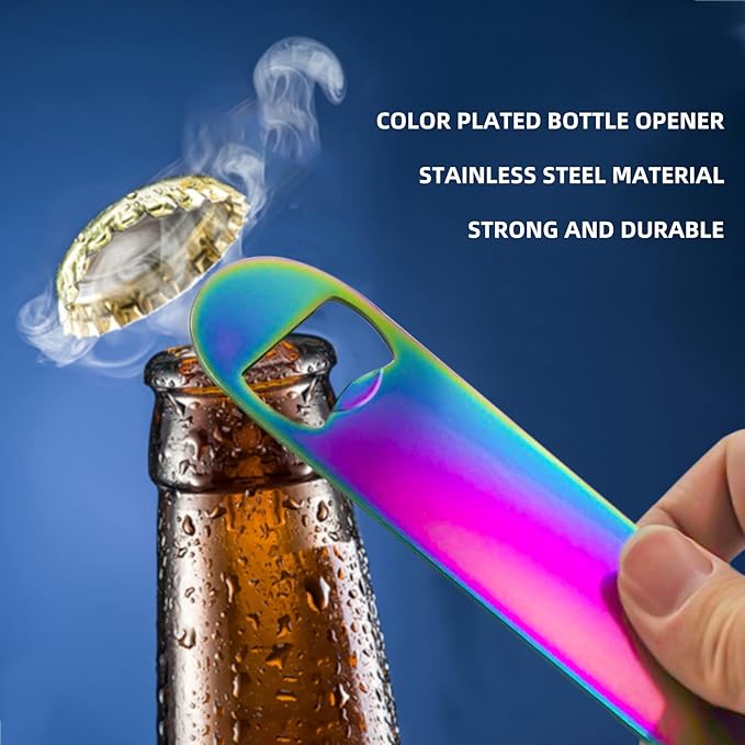 Rainbow Color Stainless Steel Flat Bottle Opener, Sturdy and Durable 2 Pcs to Send to Friends, Suitable for Bar Bartender Men Women Kitchen Restaurant Party Supplies (Small) - Image 3