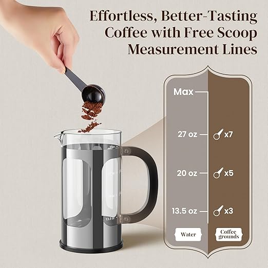 Veken French Press Coffee Maker 34oz 1 L, No Plastic Touching Cafe, Heat Resistant Thickened Borosilicate Glass, Stainless Steel Brewer, Cold Brew Cafetera Teapot for Kitchen Travel Camping, Silver - Image 8