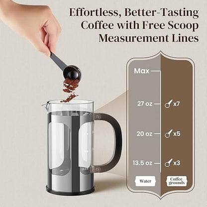 Veken French Press Coffee Maker 34oz 1 L, No Plastic Touching Cafe, Heat Resistant Thickened Borosilicate Glass, Stainless Steel Brewer, Cold Brew Cafetera Teapot for Kitchen Travel Camping, Silver - Image 8