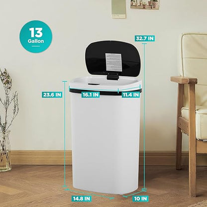 PayLessHere | 13 Gallon Plastic Trash Can | White | Automatic Touchless Lid with Motion Sensor | Kitchen Garbage Can with Waterproof Design | for Home, Office, Bathroom | Pack of 1 - Image 7