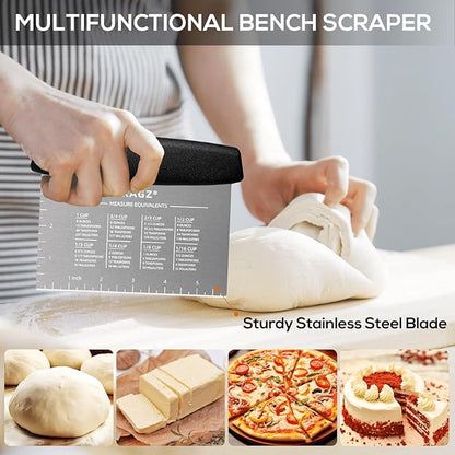 Bench Scraper & Chopper - Multifunctional Dough Scraper with Silicone Bowl Scraper, Sturdy Stainless Steel Dough Cutter for Baking, Pastry Cutter for Bread Pizza Cake with Measuring Scale - Image 2