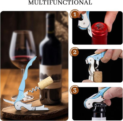 HYZ 2-Pack Wine Opener Waiter Corkscrew, Professional Wine Key for Servers, Bartender with Foil Cutter, Manual Wine Bottle Opener Double Hinged (Sky Blue) - Image 5