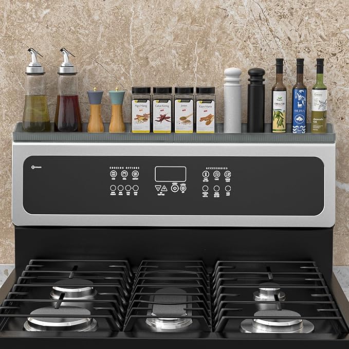 Magnetic Stove Shelf for Back of Stove, 30 Inch Silicone Stove Top Spice Rack for Kitchen Organization, Heat Resistant Over the Stove Shelf with 6 Powerful Magnets, Fits Flat & Curved Stoves- Grey - Image 7