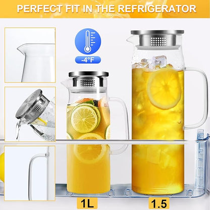 Yirilan Glass Pitcher, 1.5liter Glass Pitcher With Lid, Carafes and Pitchers, Iced Tea Pitcher, Water Carafe With Handle, Heat Resistant Borosilicate Glass Jug, Beverage Pitcher, Tea Jug With Brush - Image 4