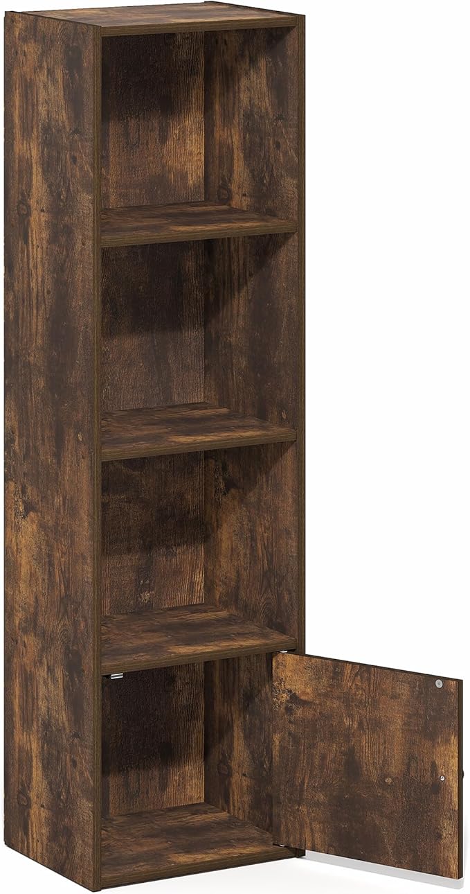 Furinno LUDER Book Shelf, 4-Tier Bookshelf with Open Shelf, Standing Bookcase with 1 Door Cabinet, 9.3 x 12 x 41.8, for Organization and Storage, for Living Room, Bedroom, Home Office, Amber Pine - Image 8