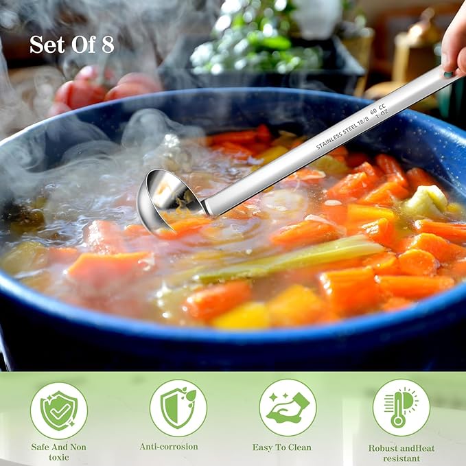 8 PCS Stainless Steel Ladle Soup Handle Ladle with Pouring Rim for Kitchen Cooking Soup Sauce (1 oz) - Image 6