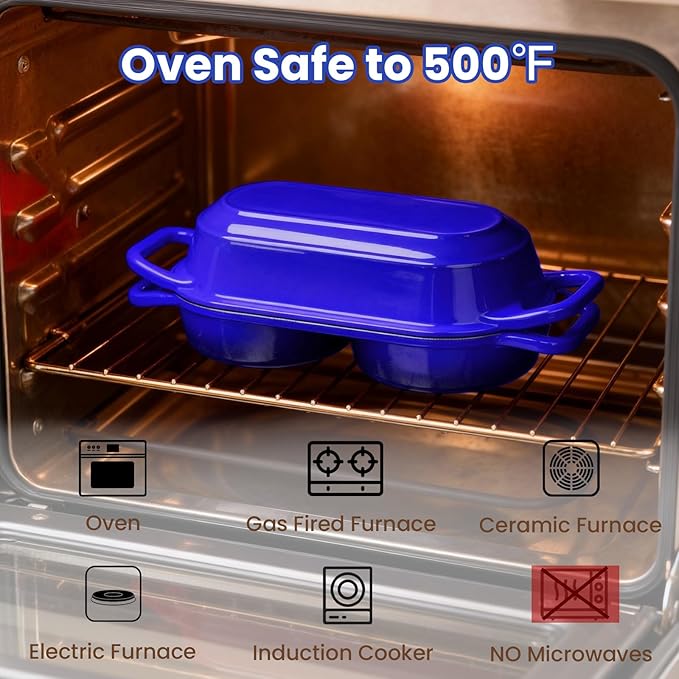 YONILL Mini Double Dutch Oven for Sourdough Bread Baking - Enameled Cast Iron Dutch Oven Pot with Lid and 5" Banneton Bread Proofing Basket Kit, Dual Round Bread Loaf Pan for Homemade Baking (Dark Blue) - Image 6