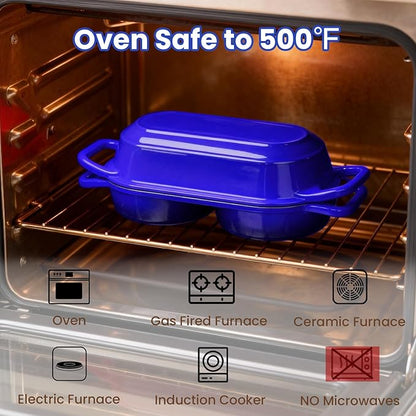 YONILL Mini Double Dutch Oven for Sourdough Bread Baking - Enameled Cast Iron Dutch Oven Pot with Lid and 5" Banneton Bread Proofing Basket Kit, Dual Round Bread Loaf Pan for Homemade Baking (Dark Blue) - Image 6