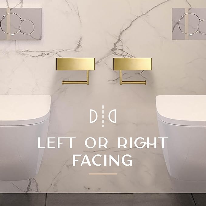 Day Moon™ - Toilet Paper Holder with Shelf - Modern Roll Holder for Bathroom - 1 Pack - Wall Mount - with Storage, Gold - Image 8