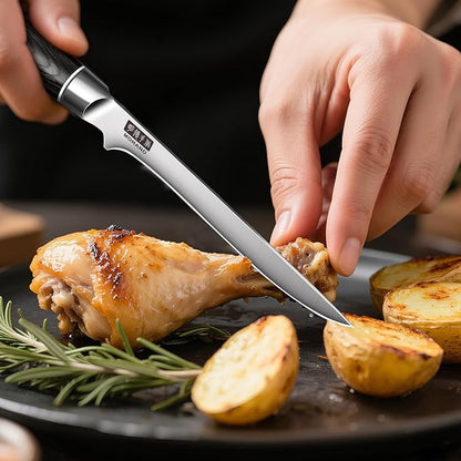 MDHAND Chef Knife Set with Roll Bag, 9PCS Professional Knife Sets with Sharpener, High Carbon Stainless Steel Japanese Kitchen Knives - Black Pakkawood Handle, Dishwasher Safe, For Cooking, Chef Gifts
