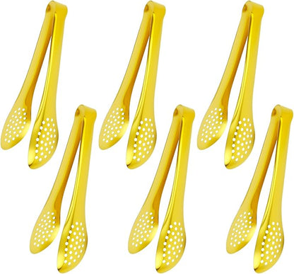 6 PCS Gold Serving Tongs for Party 7 Inch Stainless Steel Serving Utensils for Salad Buffet and Dessert(Gold)