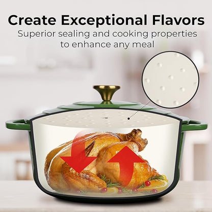 Zulay Kitchen 7.7 Quart Enameled Cast Iron Dutch Oven Pot with Lid – Premium Durability & Oven Safe up to 500°F – Heavy Duty Cookware Perfect for Bread Baking, Stews, Braising & Roasting – Green - Image 4