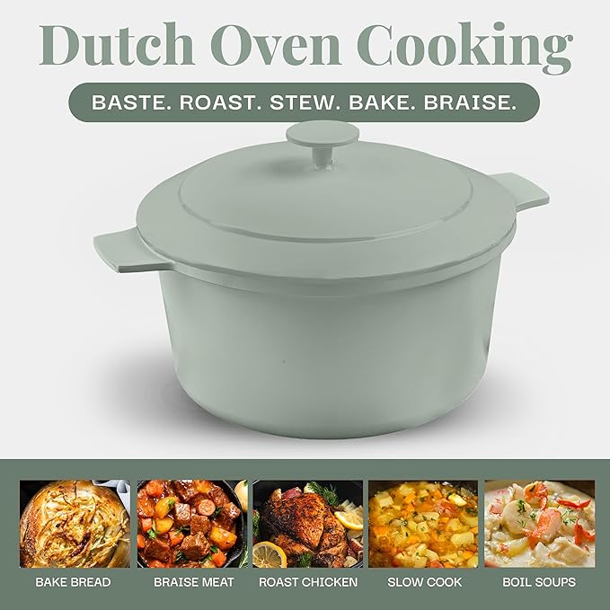 Gotham Steel 5 Qt Dutch Oven Pot with Lid, Nonstick Ceramic Dutch Oven Stock Pot, 10 in 1 Cooking Pot & Dutch Oven for Bread Baking, Stovetop Oven & Dishwasher Safe, Sage Green - Image 8