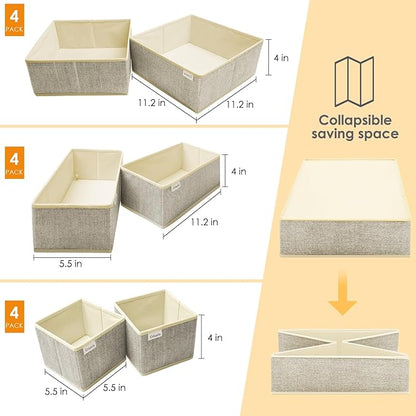 12 Pack Drawer Organizers for Clothing, Foldable Clothes Storage Box Closet Dresser Drawer Organizers Dividers, Bedroom Organization Fabric Bins for Baby Clothes Underwear Sock Bra Ties (Beige) - Image 2