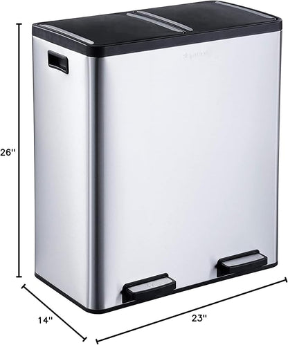 Step N' Sort The 18.5 Gallon Extra Large Capacity, Soft-Step, Dual Trash and Recycling Bin with Removable Inner Bins, Silver