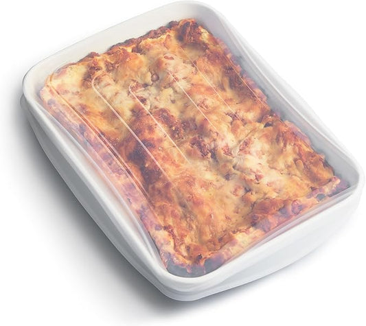 Stasher Reusable Silicone Stretch Lid for Casseroles, Pans, Baking Dishes–Rectangle Replacement Lid, 9”x13”, Stretchable, Leak-Free, Microwave Safe, Dishwasher Safe, Food Cover, Eco-Friendly, Clear