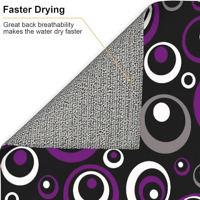 Purple White and Black Circle Pattern Dish Drying Mat, Absorbent Microfiber Decorative Kitchen Counter Mat, 16x18 inch Polyester, Absorption, Foldable, for Dishes Utensils Small Appliances, Home Decor