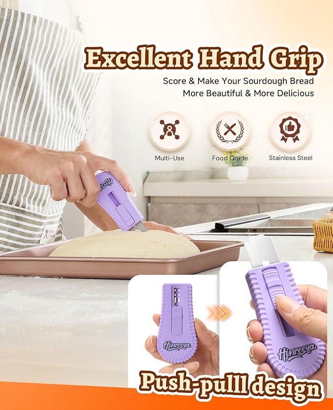 Bread Scoring Tool for Sourdough, Magnetic Bread Lame with 5 Stainless Steel Blades, Ergonomic ABS Handle, Perfect for Artisan Breads, Baguettes, and Dough Scoring, Ideal for Bakers (Purple)
