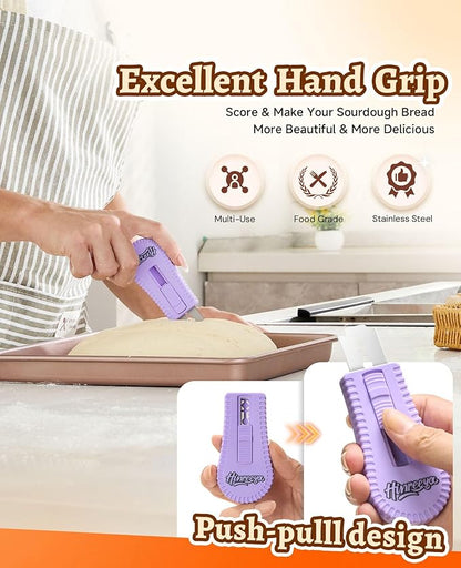 Bread Scoring Tool for Sourdough, Magnetic Bread Lame with 5 Stainless Steel Blades, Ergonomic ABS Handle, Perfect for Artisan Breads, Baguettes, and Dough Scoring, Ideal for Bakers (Purple)
