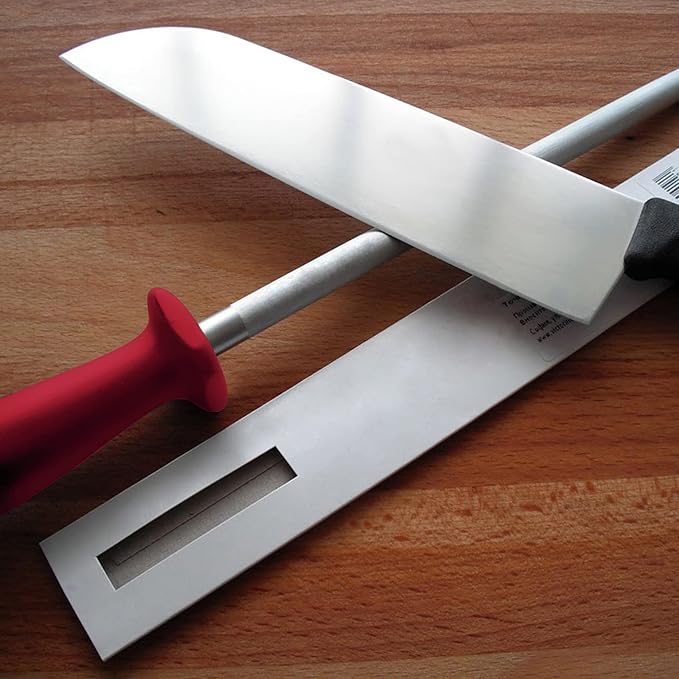 Knives Sharpener Knives Sharpening Honing Rod ALLWIN HOUSEWARE Knives Carbon Honing Steel for Chef Knives Daily Edge Maintenance Non‑Slip Handle with Anti‑Slip Metal Tip for Kitchen Cooking Gift, Red - Image 4