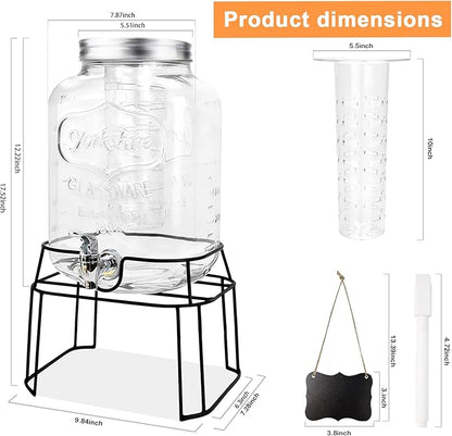 2 Gallon Glass Drink Dispensers For Parties,Beverage Dispenser with Stand,Fruit Infuser,Mason Jar Water Dispenser for Juice/Tea,Lemonade Dispenser for Parties,BPA Free Clear Water Pitcher with Spigot - Image 2