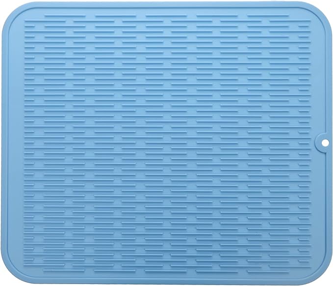 MicoYang Silicone Dish Drying Mat for Multiple Usage,Easy clean,Eco-friendly,Heat-resistant Silicone Mat for Kitchen Counter or Sink,Refrigerator or Drawer Liner Light Blue 2XL 24 inches x 18 inches by MicoYang